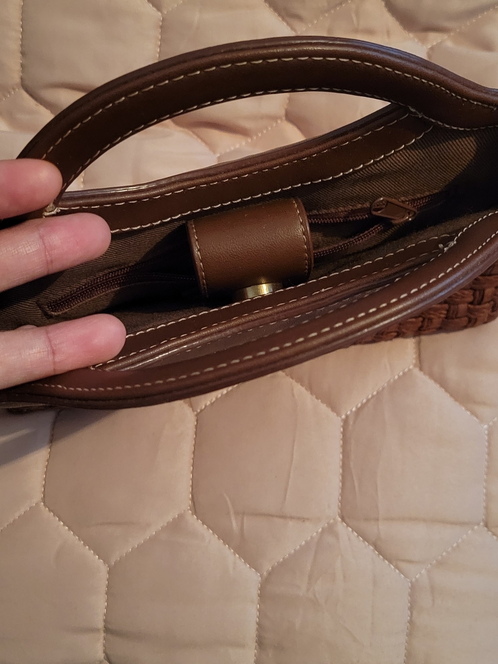 Fossil Brown Woven Leather Top-Handle Bag